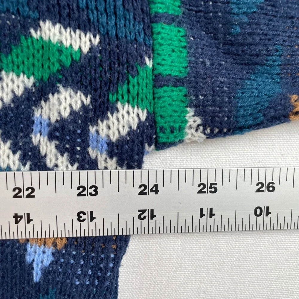 Bonjour Menswear Vintage Navy Geometric Fair‎ Isle Knit Sweater Large
